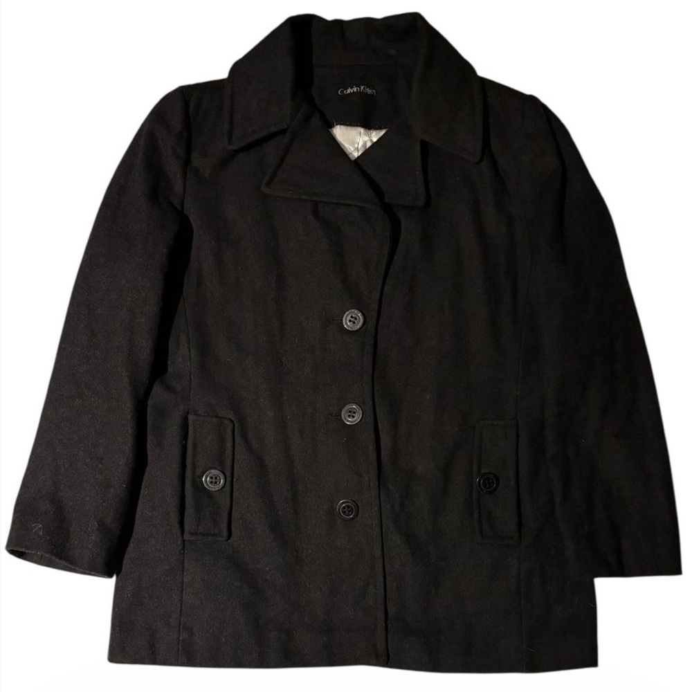 Calvin Klein Women's Black Wool-Blend Single-Breasted Pea Coat